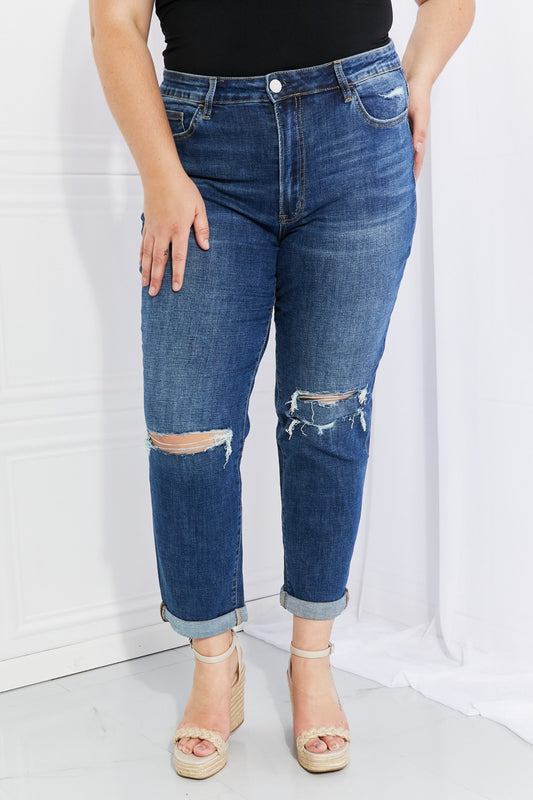 Cheri - Vervet by Flying Monkey Full Size Distressed Cropped Jeans with Pockets