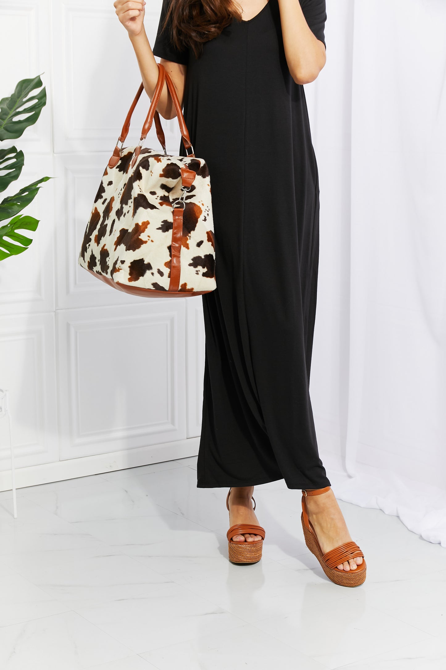 Meryl - Cow Print Plush Weekender Bag