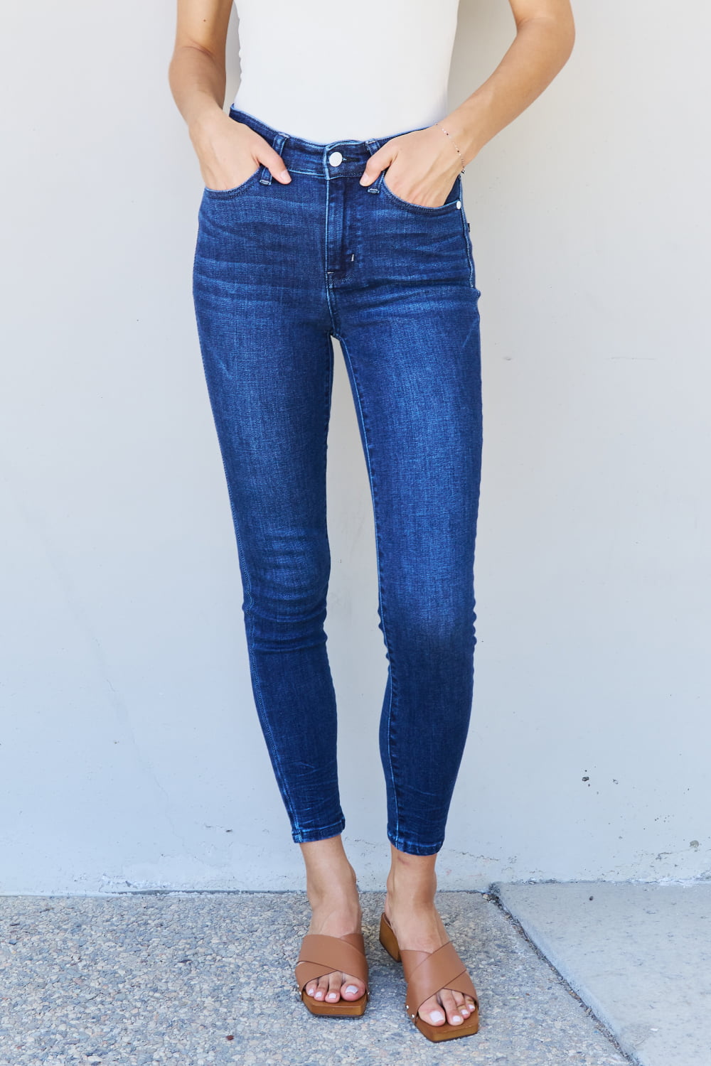 Bridget - Mid/High-Rise Crinkle Ankle Skinny Jeans