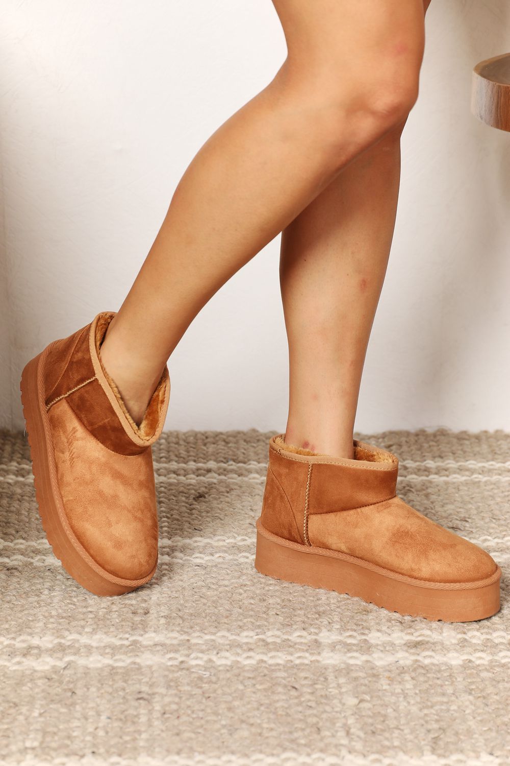 Noel - Legend Fleece Lined Chunky Platform Mini Boots (Camel)