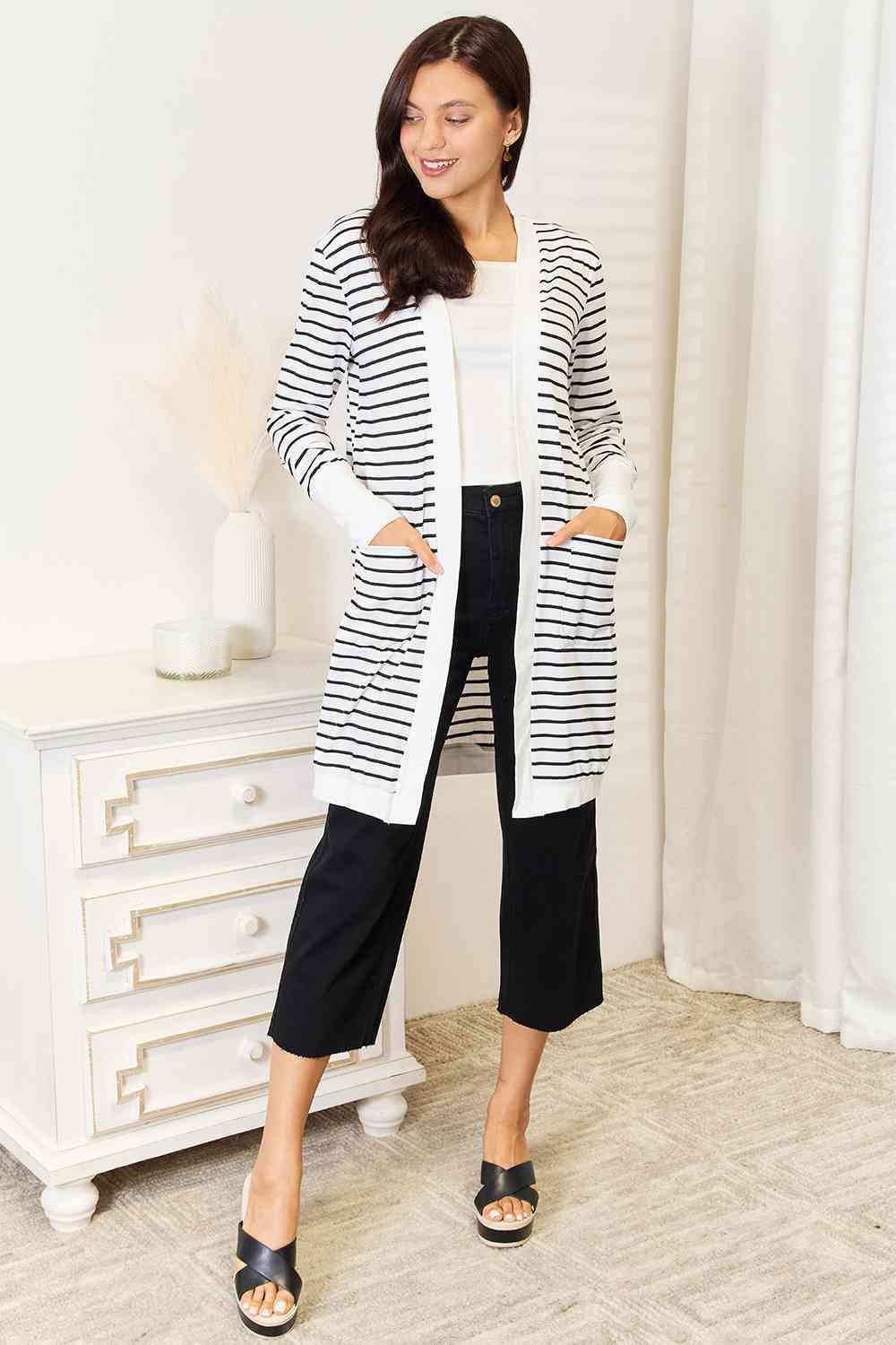 Amy - Striped Open Front Longline Cardigan