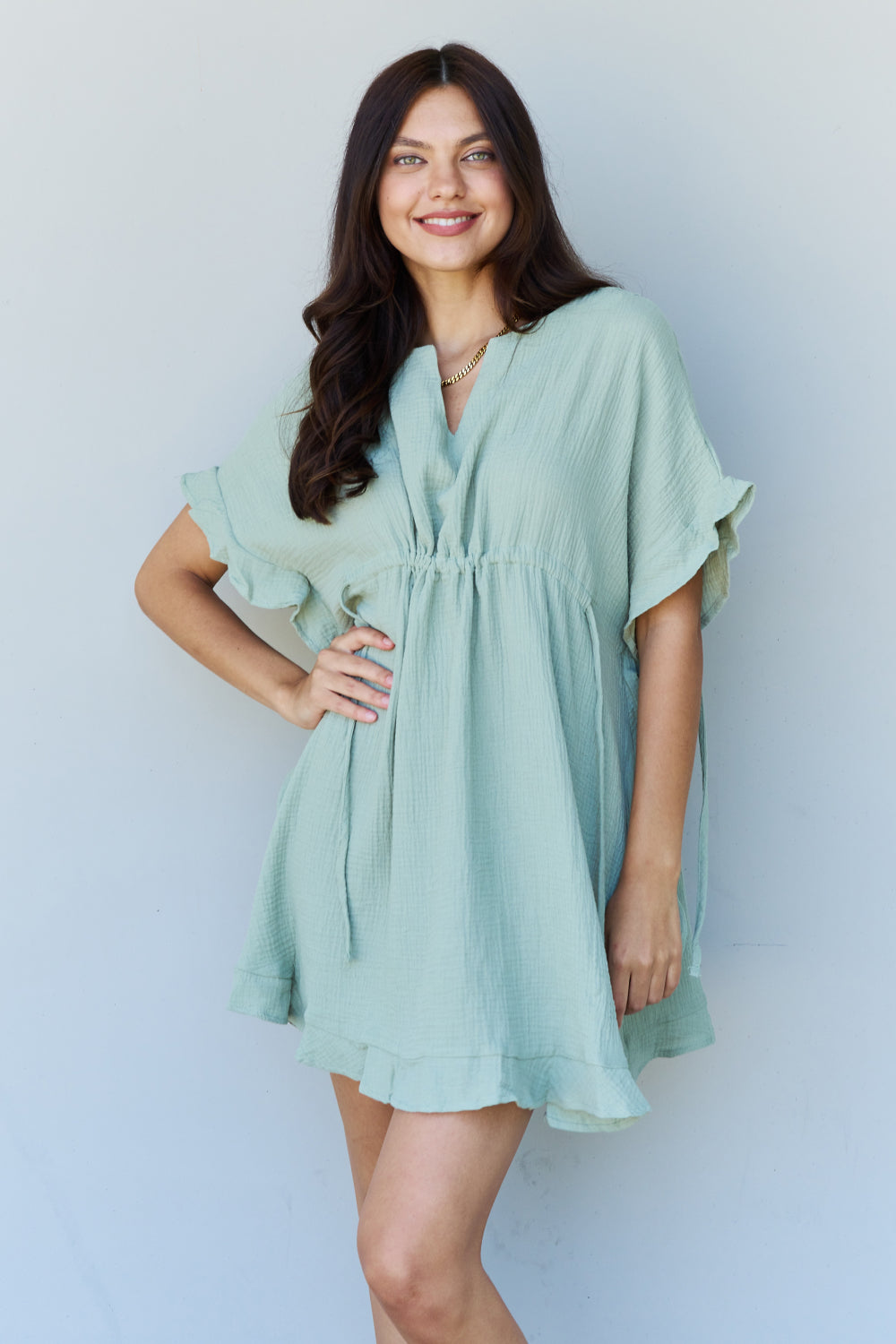 Cara - Ruffle Hem Dress with Drawstring Waistband