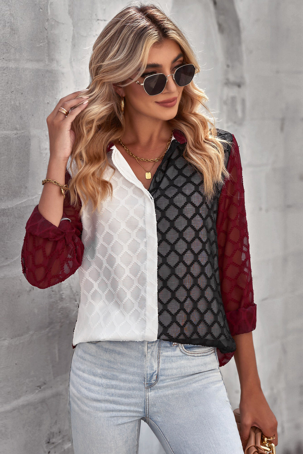 Allison - Diamond Button-Up Long Sleeve Shirt