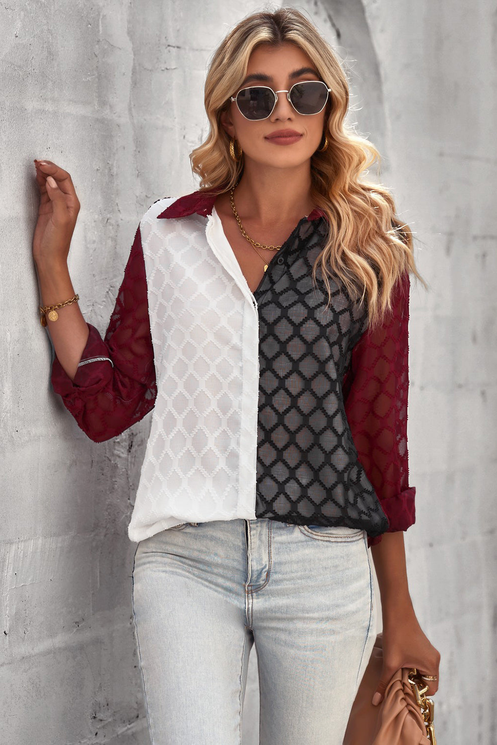 Allison - Diamond Button-Up Long Sleeve Shirt