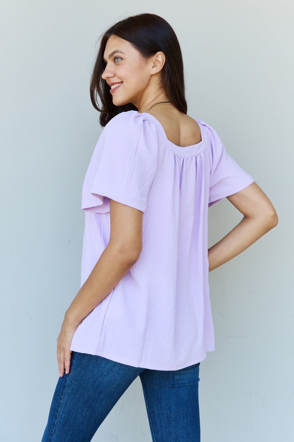 Nina - Square Neck Short Sleeve Blouse in Lavender
