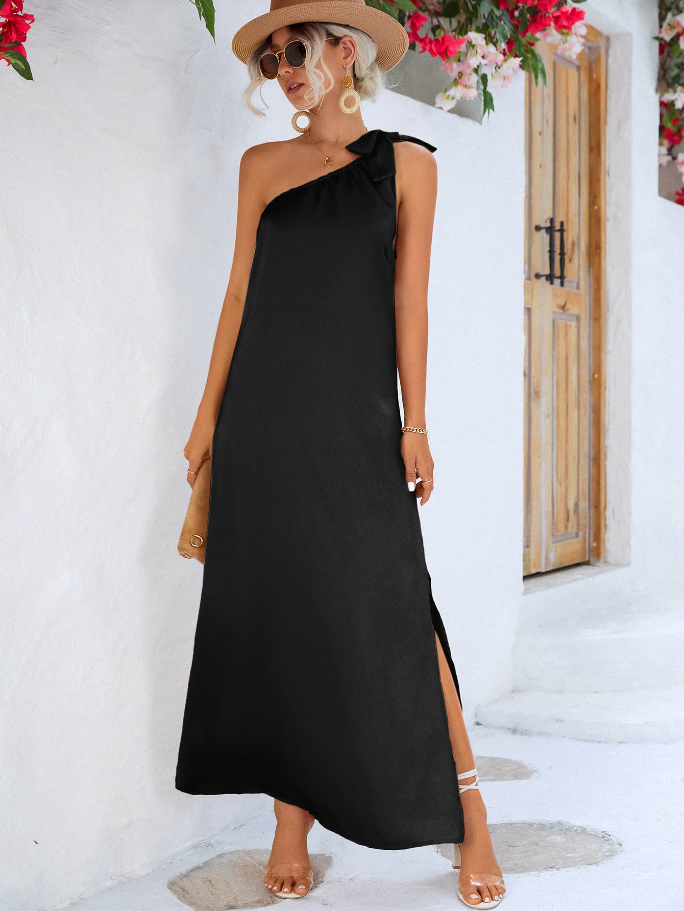 Michelle - One-Shoulder Slit Maxi Dress