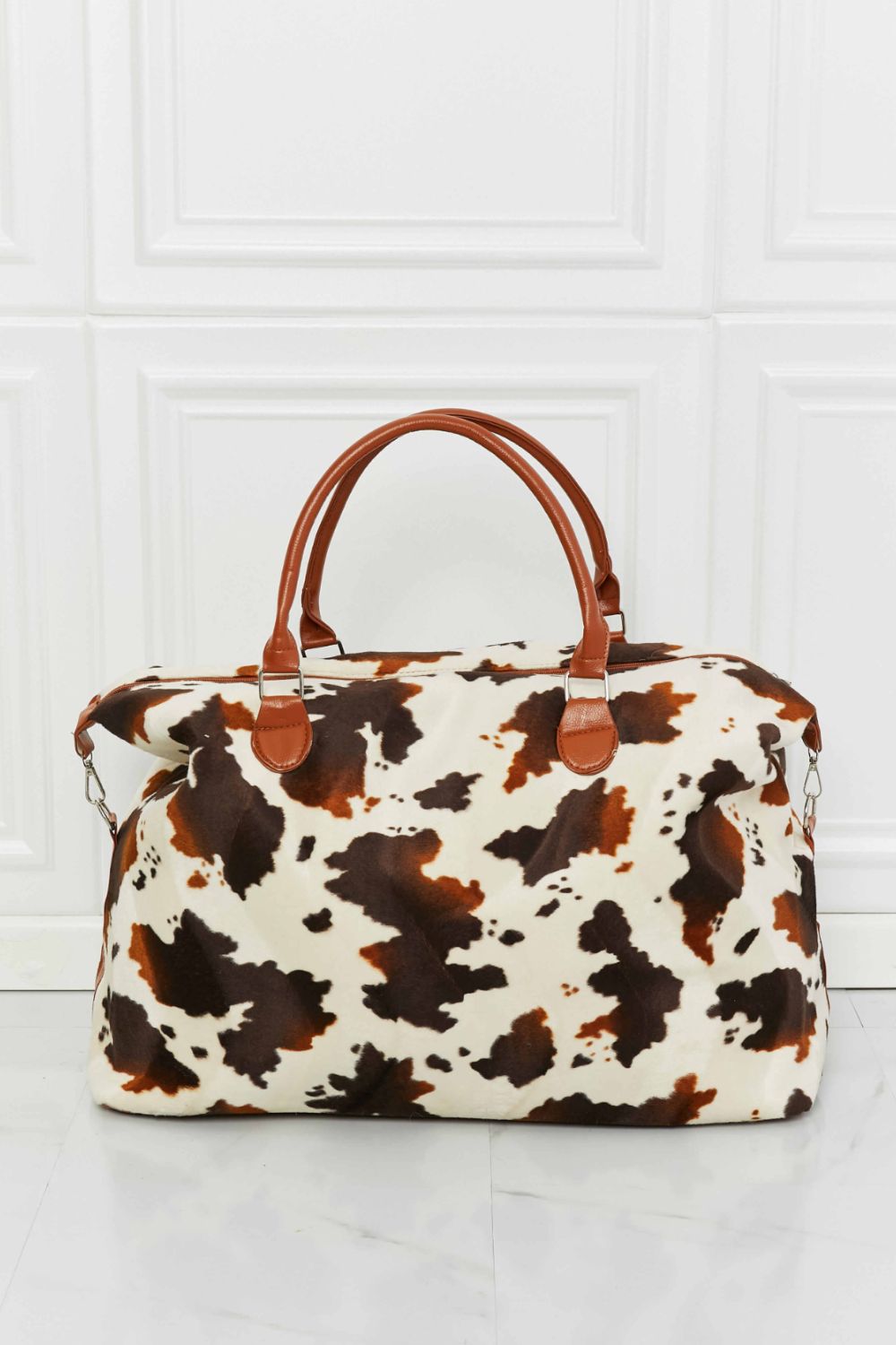 Meryl - Cow Print Plush Weekender Bag