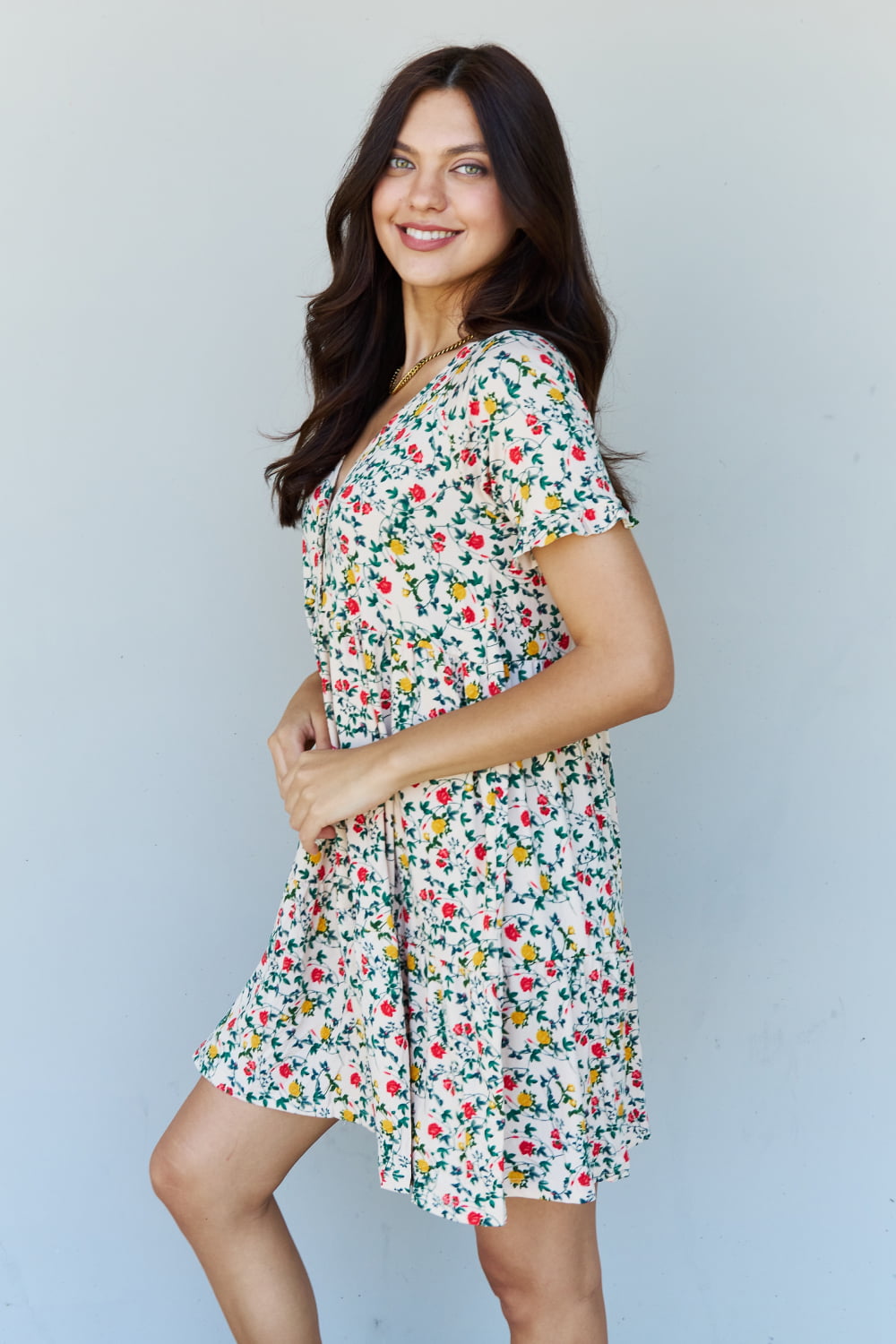 Fiona - V-Neck Ruffle Sleeve Floral Dress